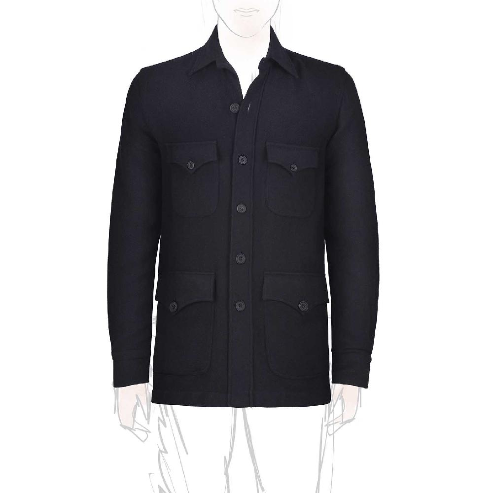 Rubinacci Sahariana in cashmere spigato blu