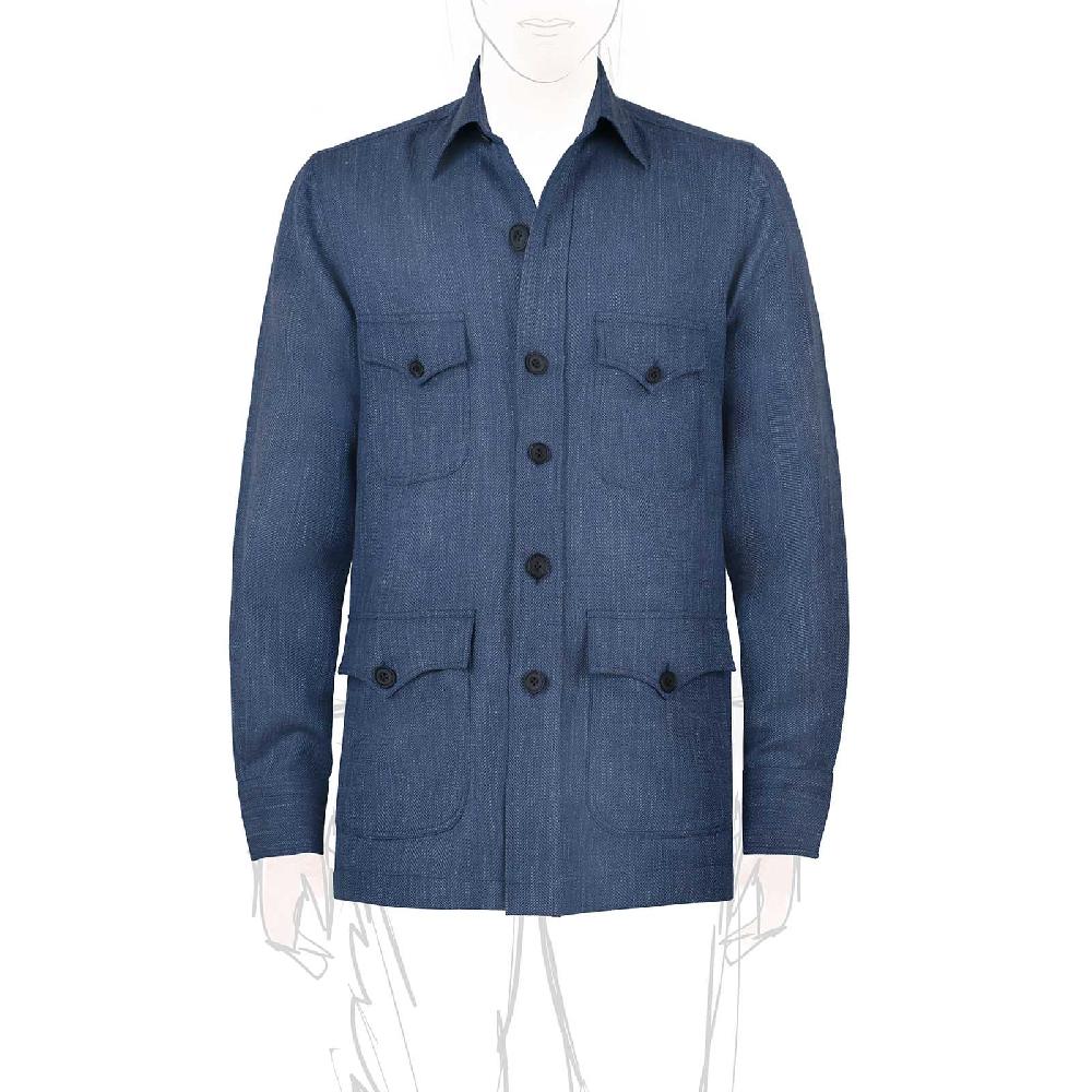 Rubinacci Sahariana in lana e seta blu