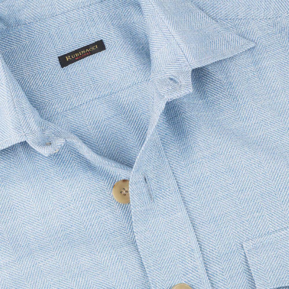 Rubinacci Sahariana In Spigato Di Lana E Seta Celeste