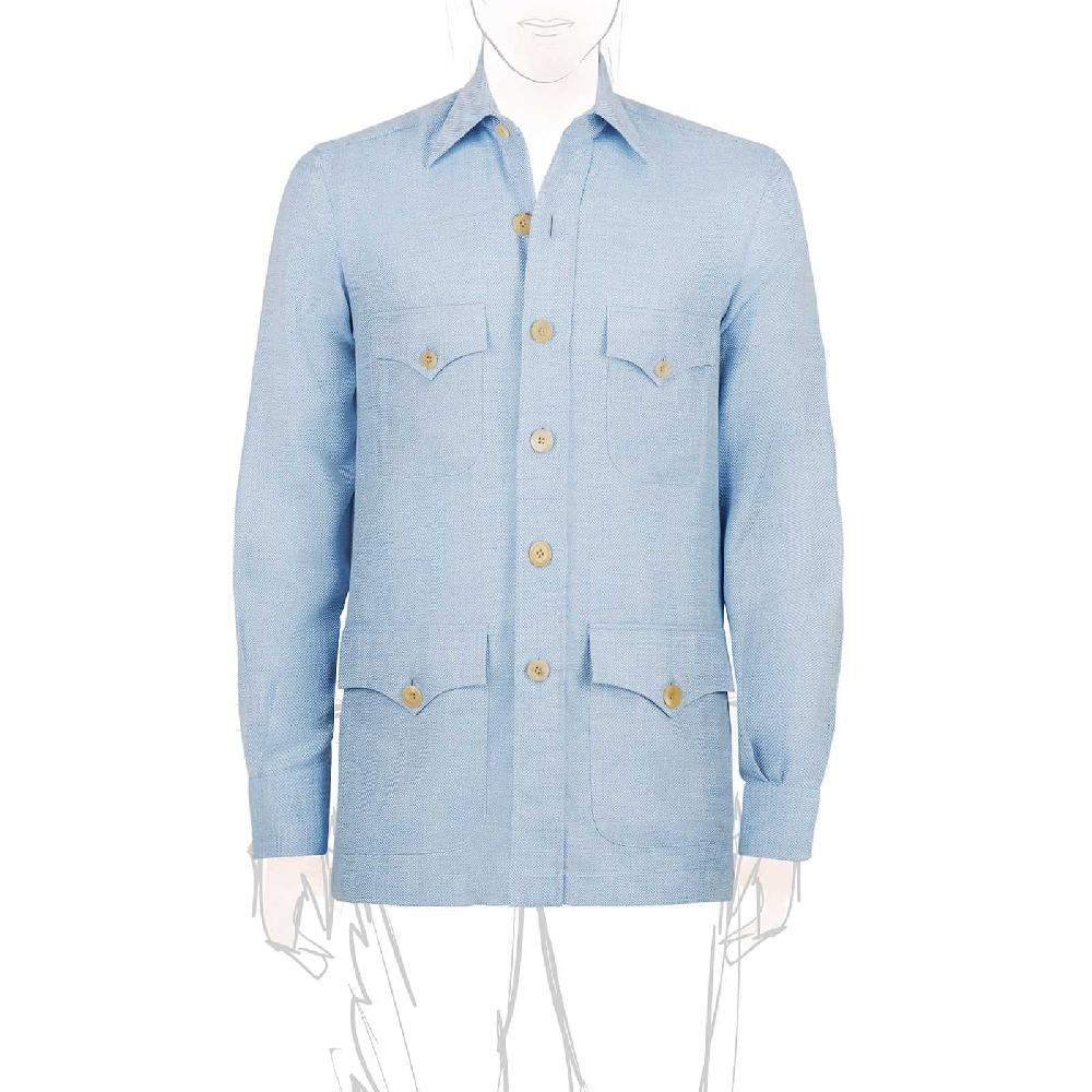 Rubinacci Sahariana in spigato di lana e seta celeste