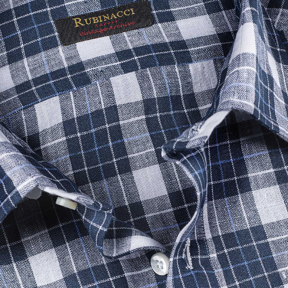 Rubinacci Vintage Archive Camicia In Lino Bianco E Blu