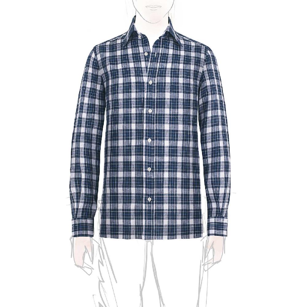 Rubinacci Vintage archive camicia in lino bianco e blu