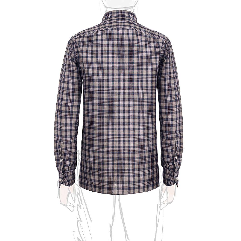 Rubinacci Vintage Archive Camicia In Lino Grigio E Blu