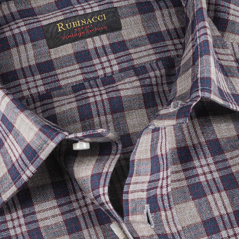 Rubinacci Vintage Archive Camicia In Lino Grigio E Blu