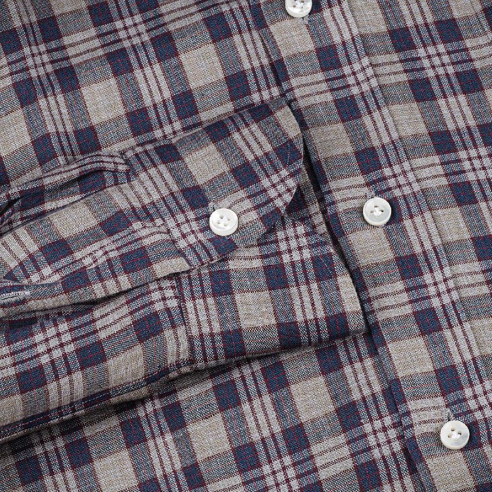 Rubinacci Vintage Archive Camicia In Lino Grigio E Blu
