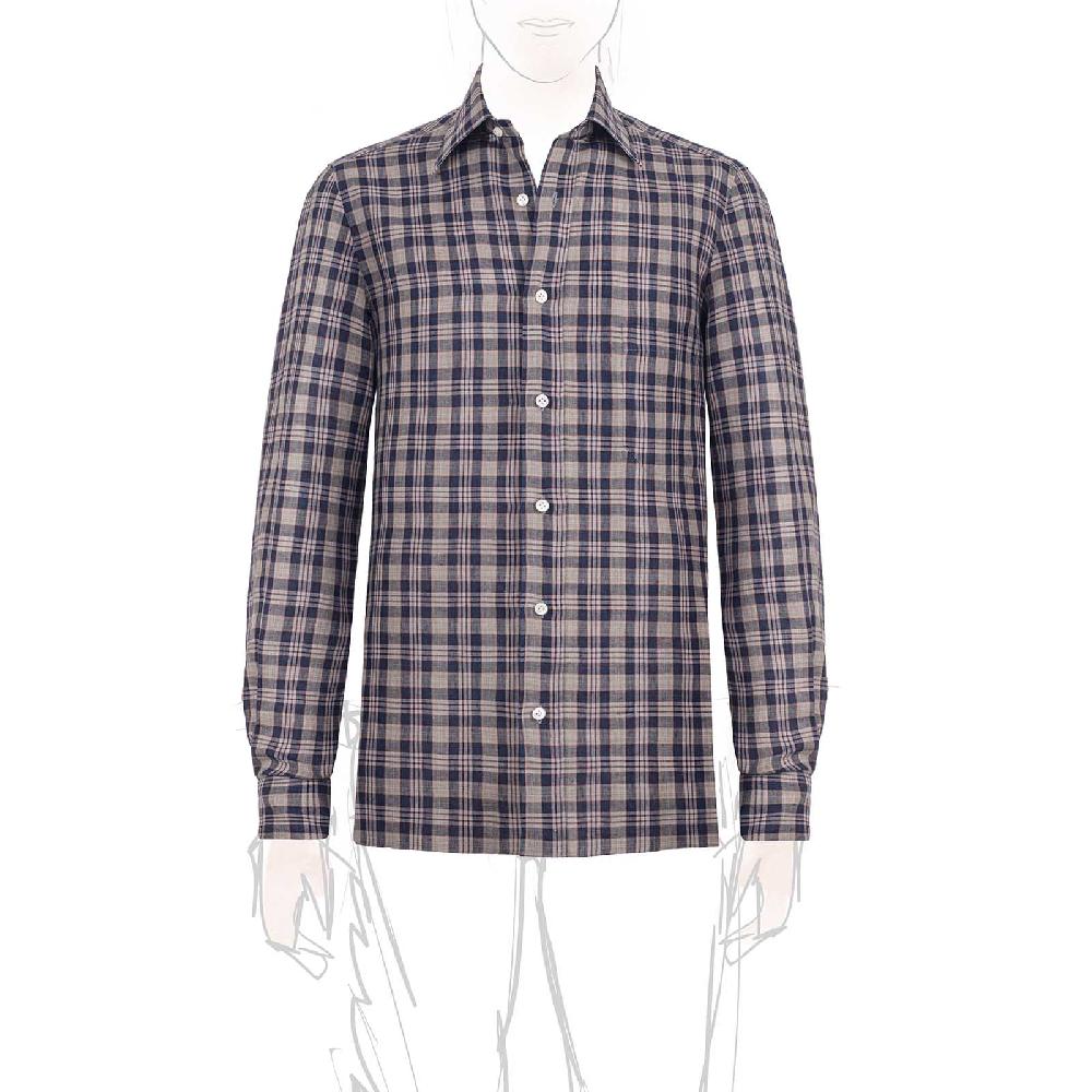 Rubinacci Vintage archive camicia in lino grigio e blu