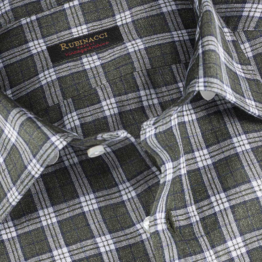 Rubinacci Vintage Archive Camicia In Lino Verde E Bianco