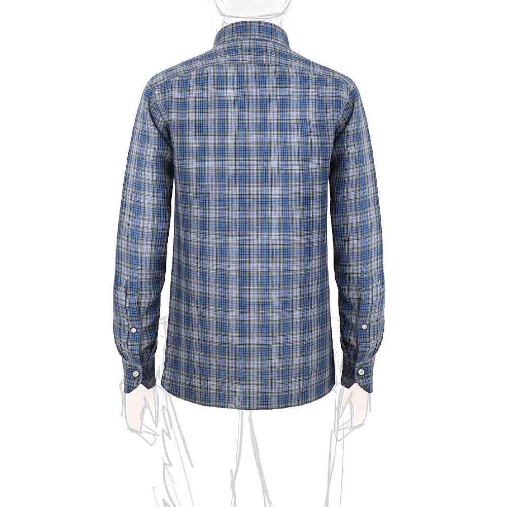 Rubinacci Vintage Archive Camicia In Lino Verde E Blu