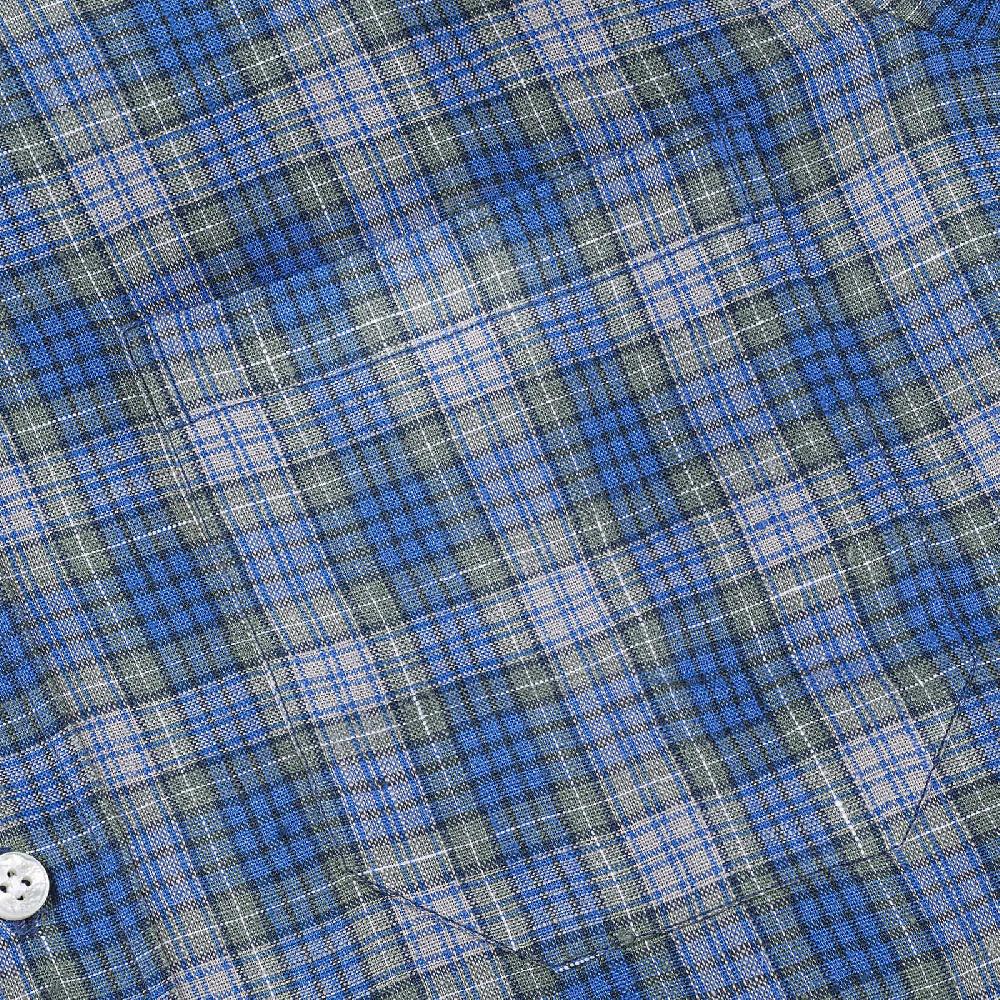 Rubinacci Vintage Archive Camicia In Lino Verde E Blu