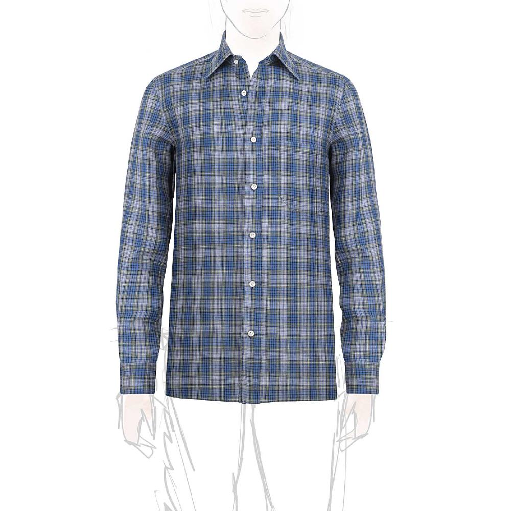 Rubinacci Vintage archive camicia in lino verde e blu