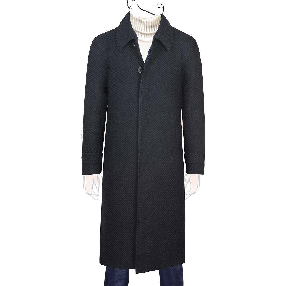 Rubinacci Vintage archive cappotto raglan in diagonale di lana skyfall blu