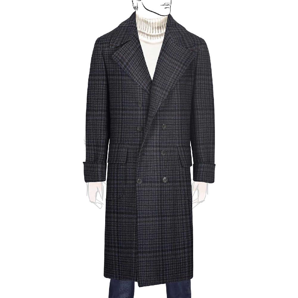 Rubinacci Vintage archive cappotto Ulster in lana e cashmere a quadri blu