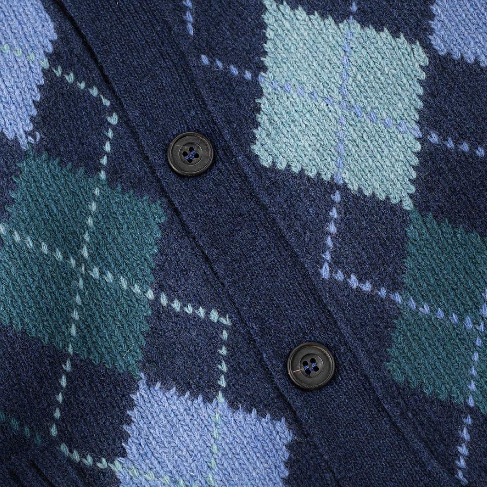 Rubinacci Vintage Archive Cardigan A Rombi In Lana Blu