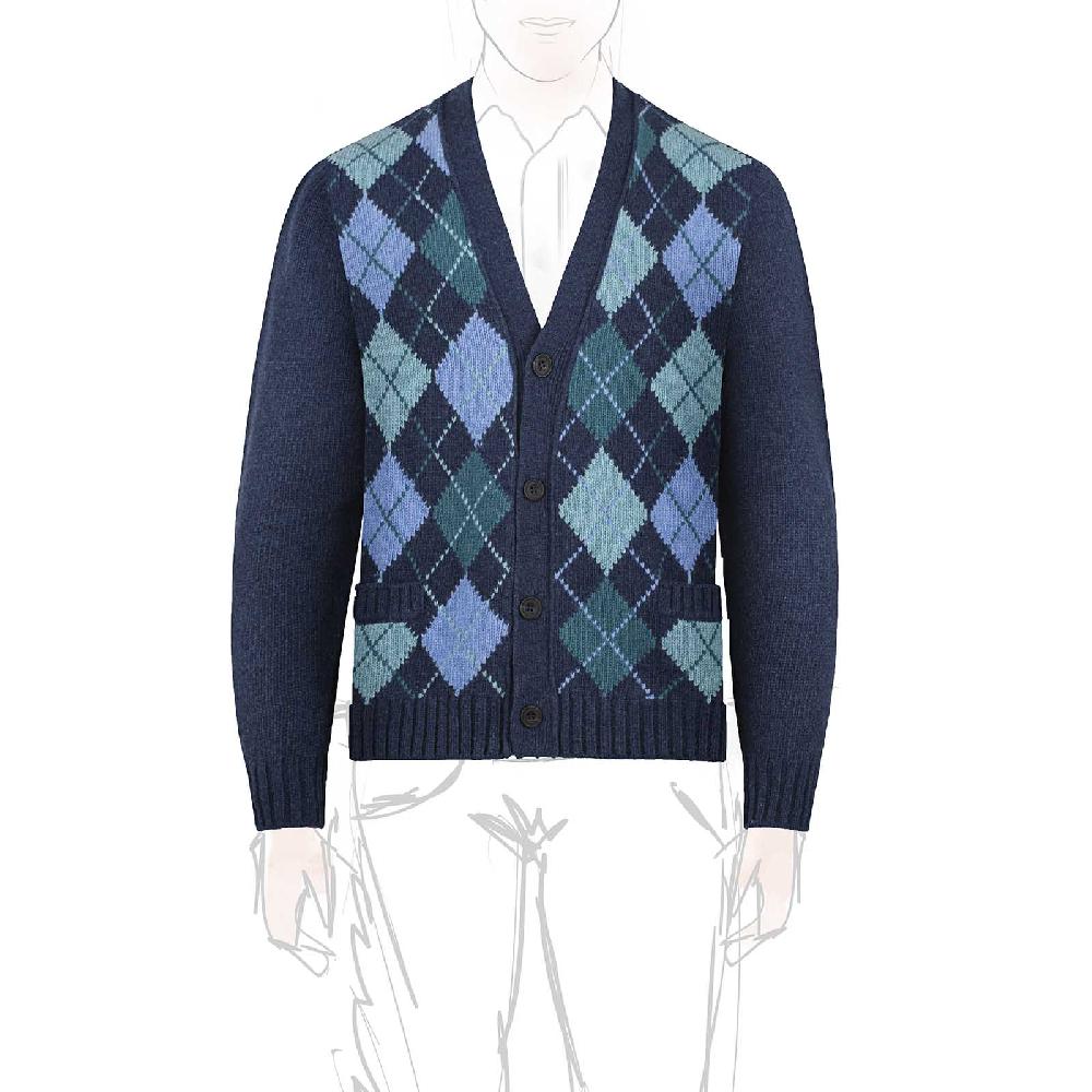 Rubinacci Vintage archive cardigan a rombi in lana blu Rubinacci Vintage archive cardigan a rombi in lana blu