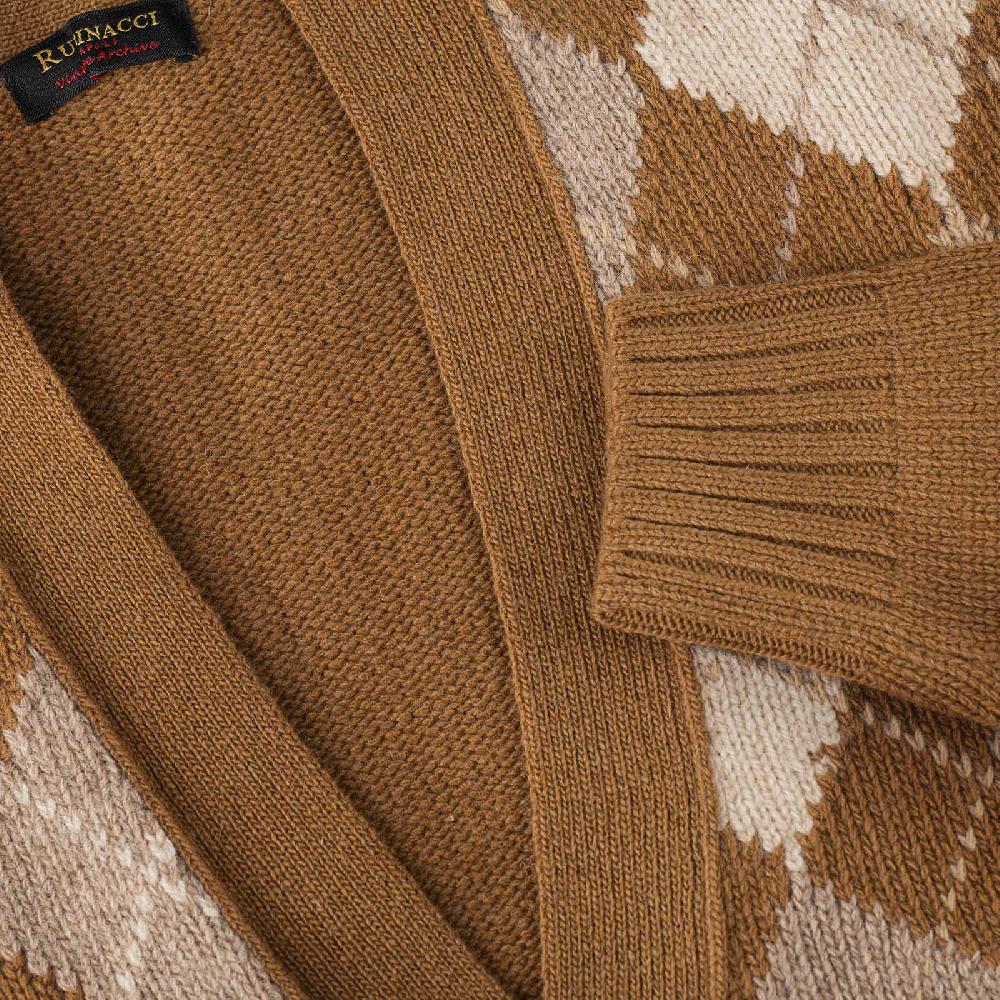 Rubinacci Vintage Archive Cardigan A Rombi In Lana Tabacco