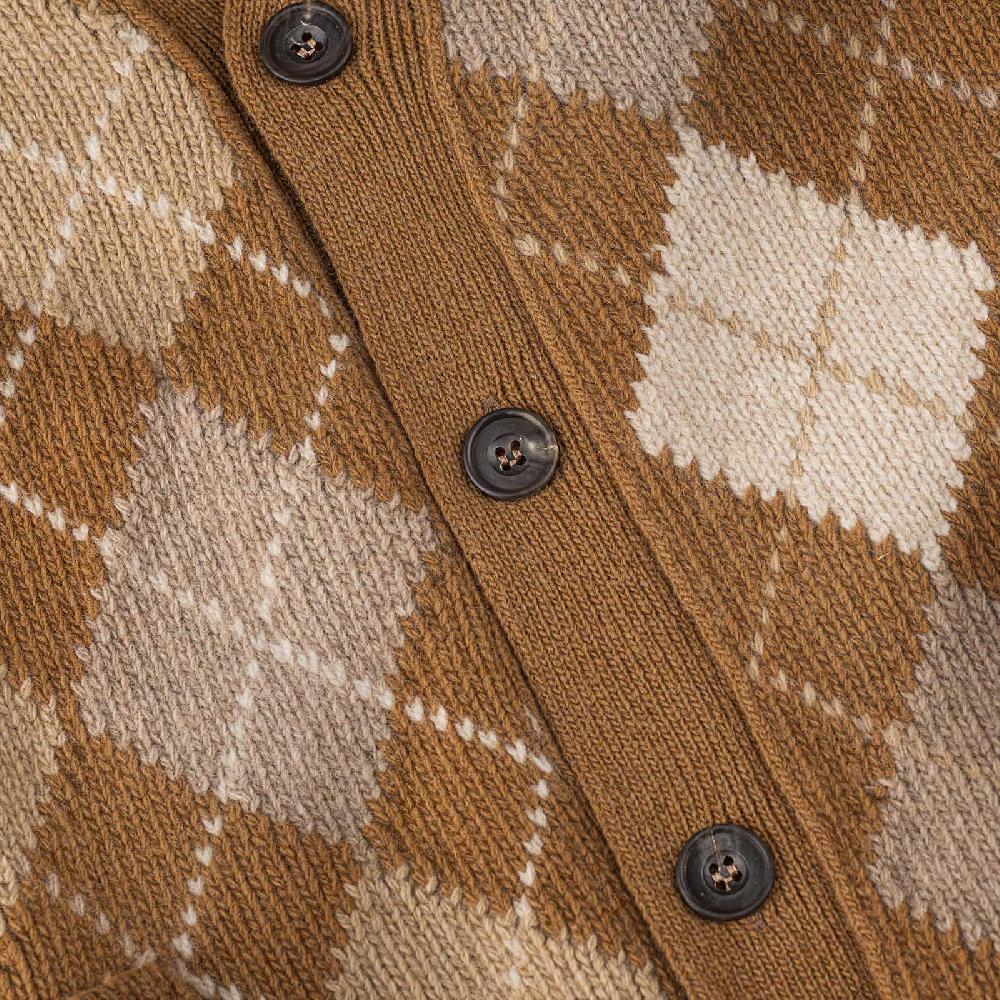 Rubinacci Vintage Archive Cardigan A Rombi In Lana Tabacco