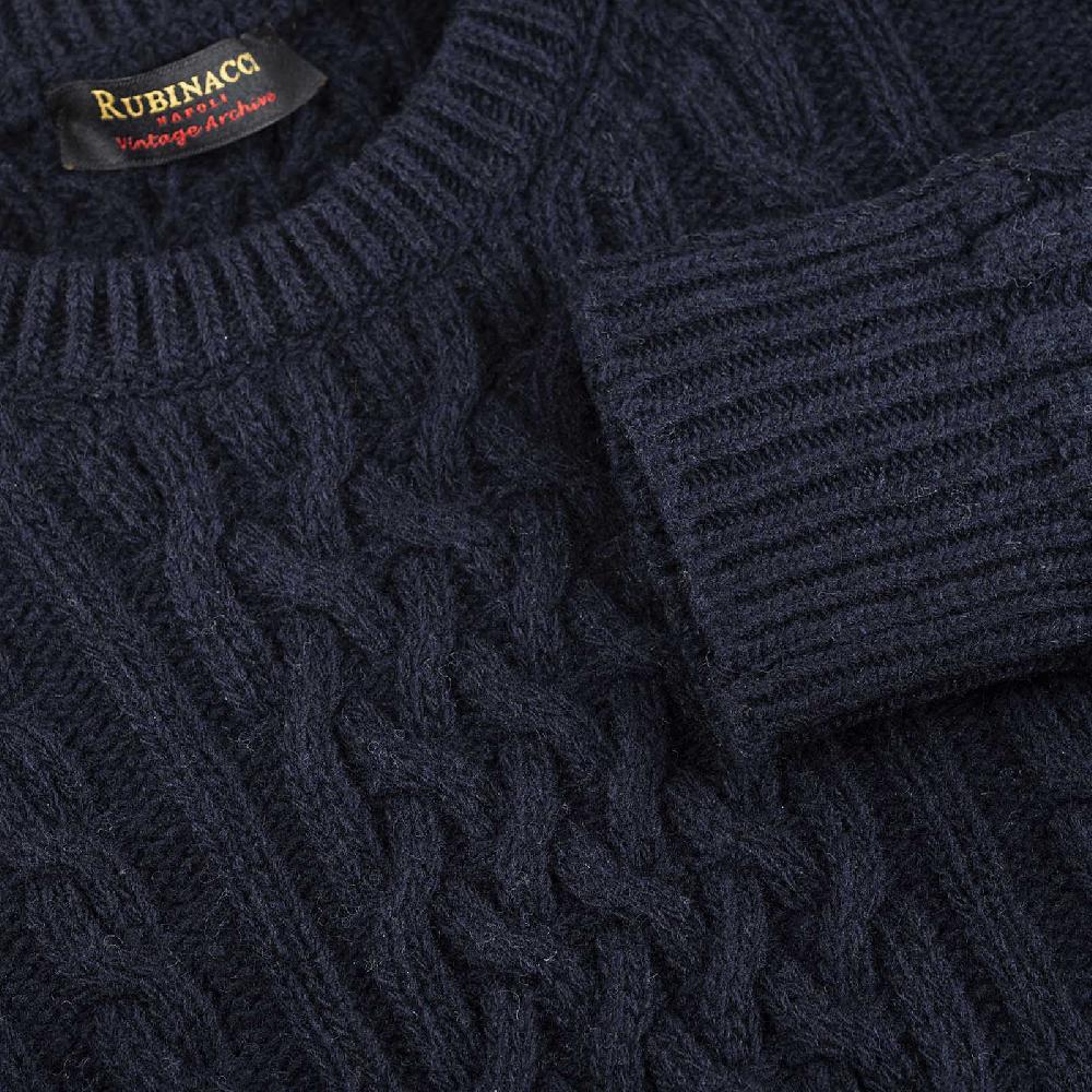 Rubinacci Vintage Archive Girocollo Con Trecce In Lana Blu