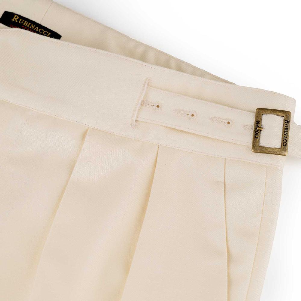 Rubinacci Vintage Archive Pantalone Manny In Lana E Cotone Bianco