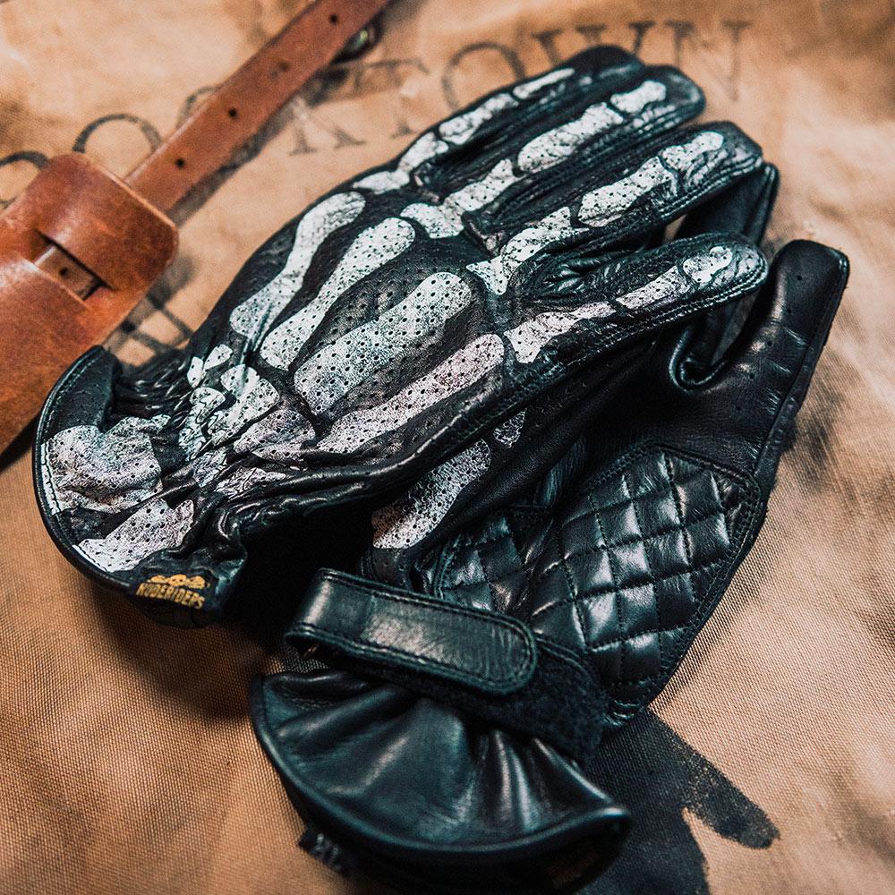 Rude Riders Guanti Moto In Pelle Bones Black