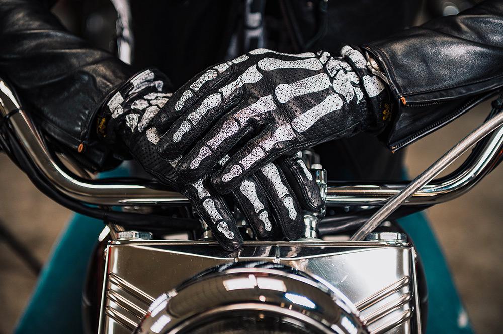 Rude Riders Guanti Moto In Pelle Bones Black