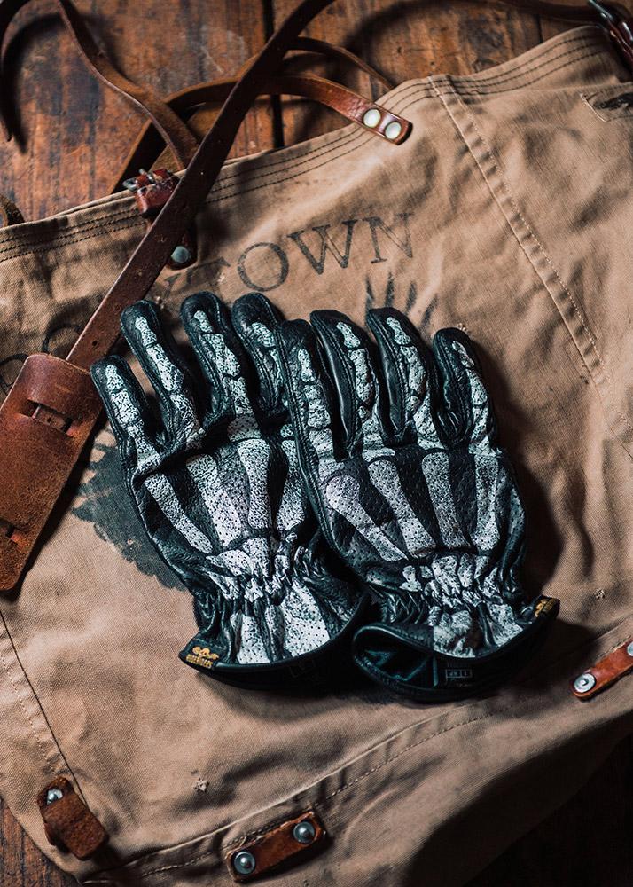 Rude Riders Guanti moto in pelle Bones Black