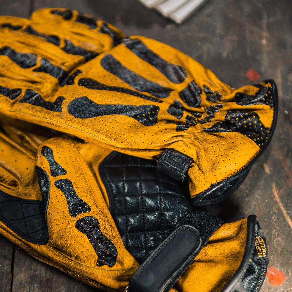 Rude Riders Guanti Moto In Pelle Bones Yellow