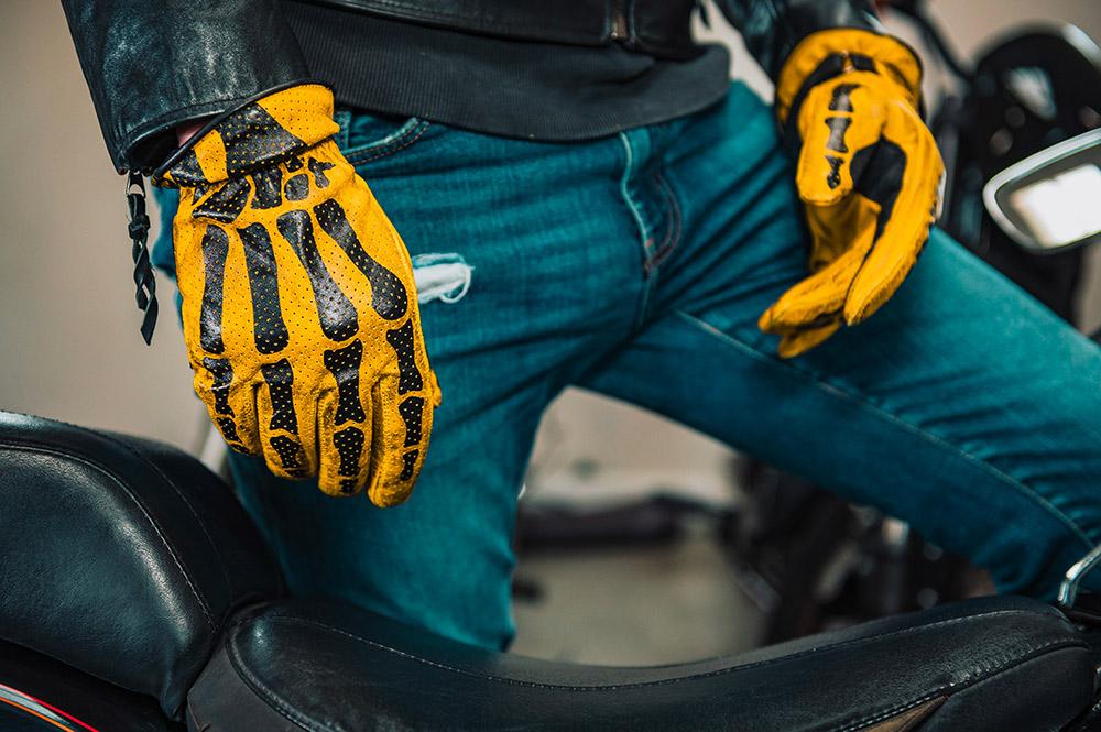 Rude Riders Guanti Moto In Pelle Bones Yellow
