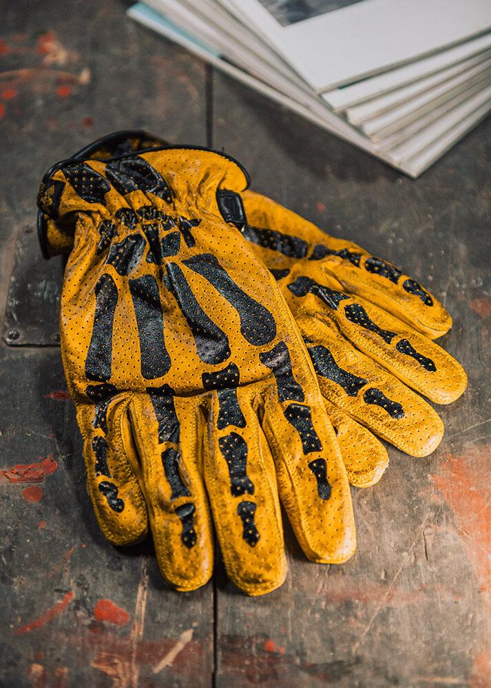 Rude Riders Guanti moto in pelle Bones Yellow