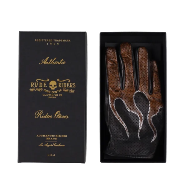 Rude Riders Guanti Moto In Pelle Flames