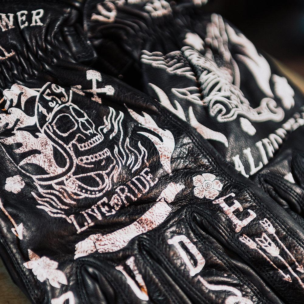 Rude Riders Guanti Moto In Pelle Tattoo Black