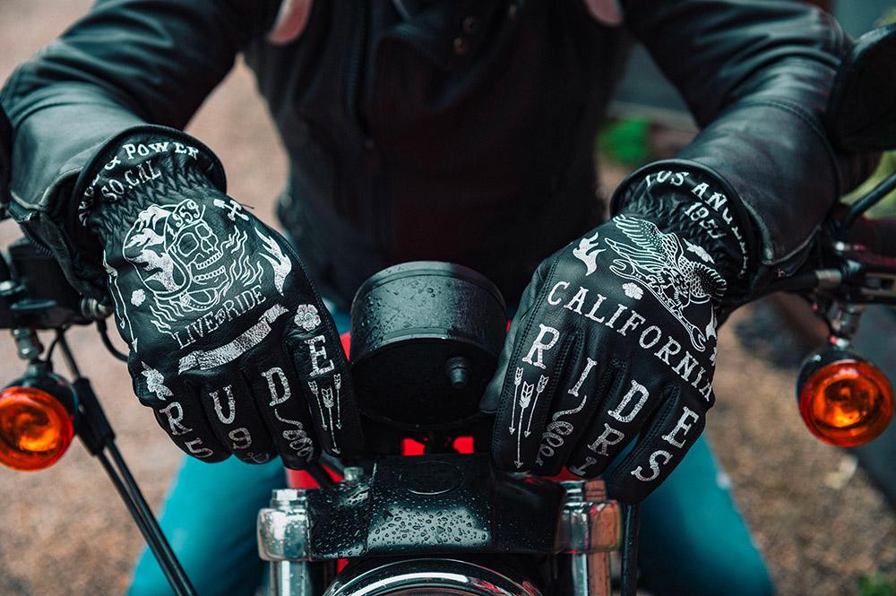 Rude Riders Guanti Moto In Pelle Tattoo Black