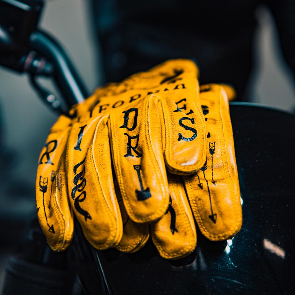 Rude Riders Guanti Moto In Pelle Tattoo Yellow