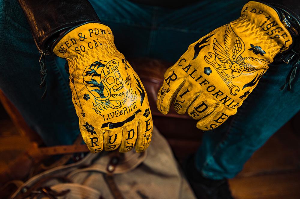 Rude Riders Guanti Moto In Pelle Tattoo Yellow