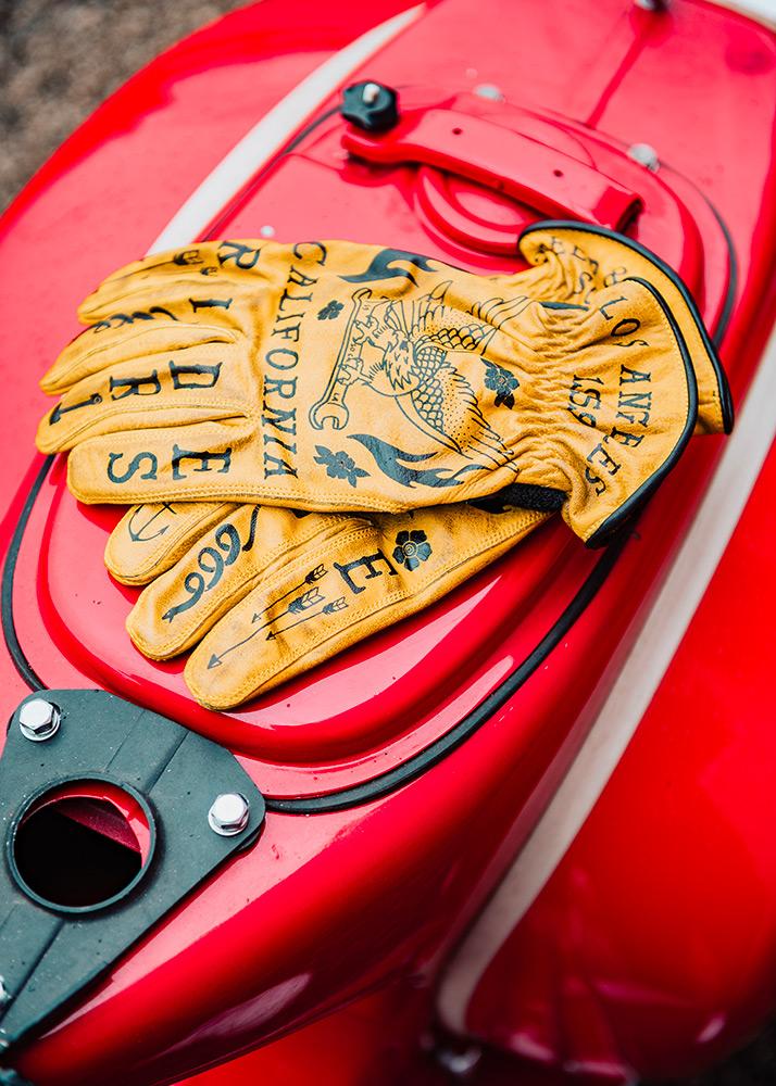 Rude Riders Guanti moto in pelle Tattoo Yellow