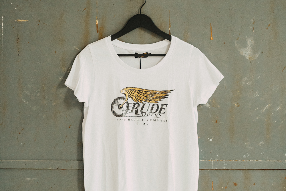 Rude Riders T-Shirt Donna Flying Wheel Bianca