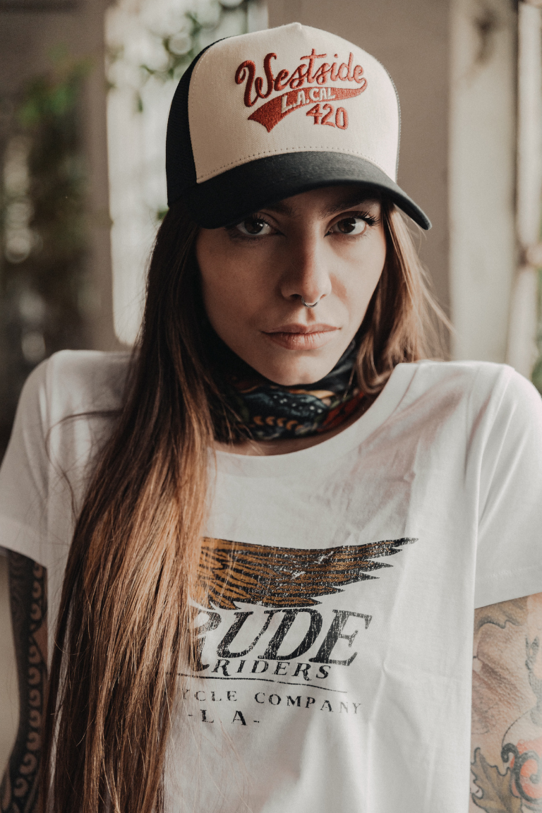 Rude Riders T-Shirt Donna Flying Wheel Bianca