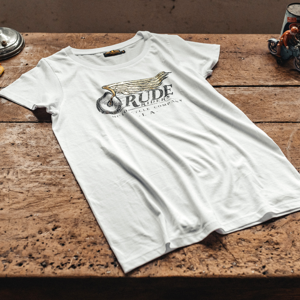 Rude Riders T-Shirt Donna Flying Wheel Bianca