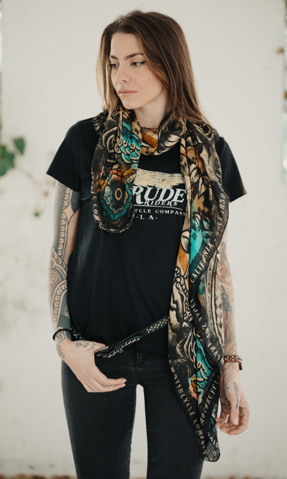 Rude Riders T-Shirt Donna Flying Wheel Nera