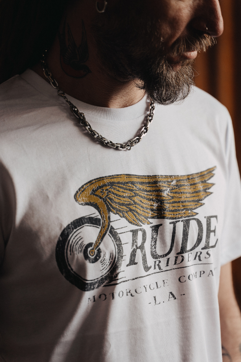 Rude Riders T-Shirt Uomo Flying Wheel Bianca