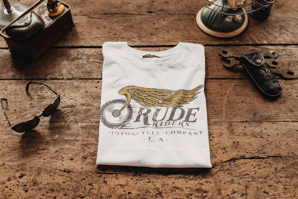 Rude Riders T-Shirt Uomo Flying Wheel Bianca