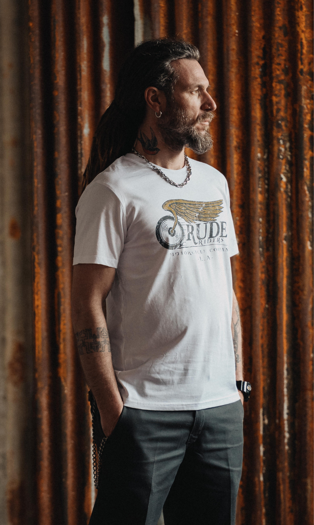 Rude Riders T-Shirt Uomo Flying Wheel Bianca