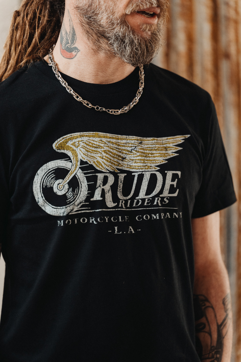 Rude Riders T-Shirt Uomo Flying Wheel Nera