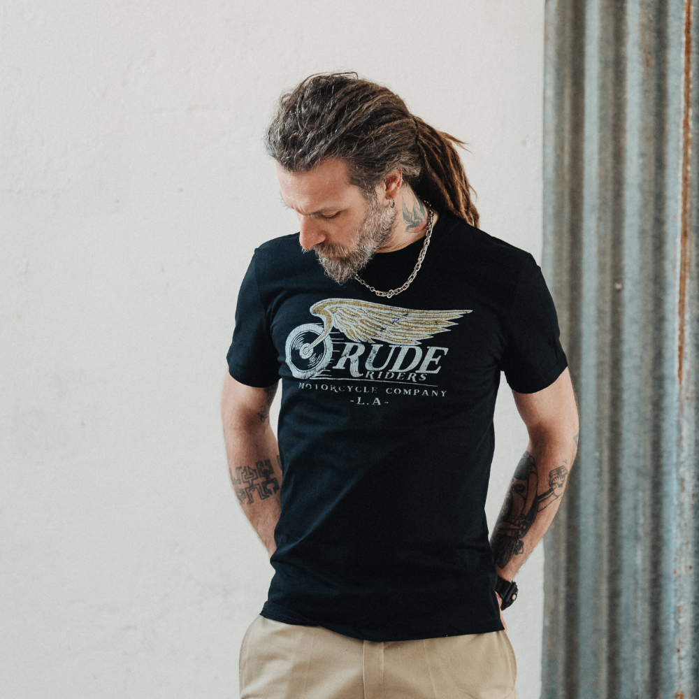 Rude Riders T-Shirt Uomo Flying Wheel Nera