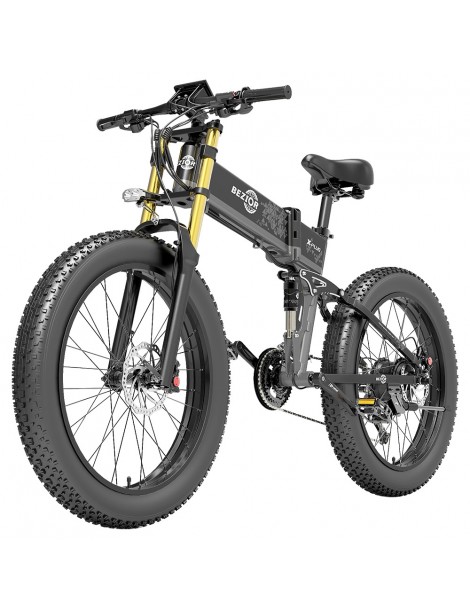 BEZIOR X-PLUS Electric Bike 1500W Motor 48V 17.5Ah Battery 26*4.0 Tire Mountain Bike 40 Km/h Max Speed 200kg Load -Black