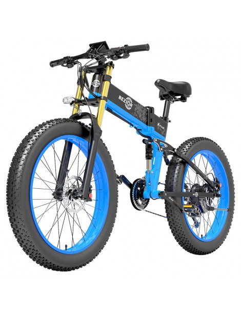 BEZIOR X-PLUS Electric Bike 1500W Motor 48V 17.5Ah Battery 26*4.0 Tire Mountain Bike 40 Km/h Max Speed 200kg Load - Blue