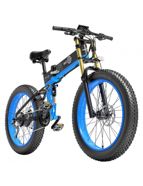 BEZIOR X-PLUS Electric Bike 1500W Motor 48V 17.5Ah Battery 26*4.0 Tire Mountain Bike 40 Km/h Max Speed 200kg Load - Blue