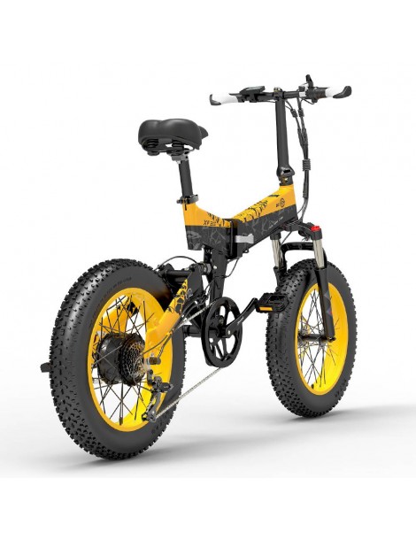 BEZIOR XF200 Bici Elettrica Pieghevole Da 20 Pollici Con Pneumatici Grassi Motore Da 1000 W Batteria Da 48 V 15 Ah - Nero Giallo