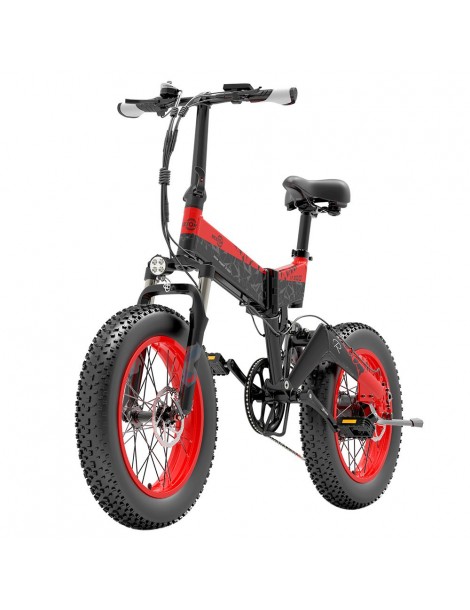 BEZIOR XF200 Bici Elettrica Pieghevole Da 20 Pollici Con Pneumatici Grassi Motore Da 1000 W Batteria Da 48 V 15 Ah - Nero Rosso