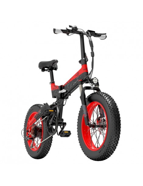 BEZIOR XF200 Bici Elettrica Pieghevole Da 20 Pollici Con Pneumatici Grassi Motore Da 1000 W Batteria Da 48 V 15 Ah - Nero Rosso