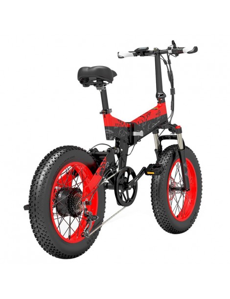 BEZIOR XF200 Bici Elettrica Pieghevole Da 20 Pollici Con Pneumatici Grassi Motore Da 1000 W Batteria Da 48 V 15 Ah - Nero Rosso